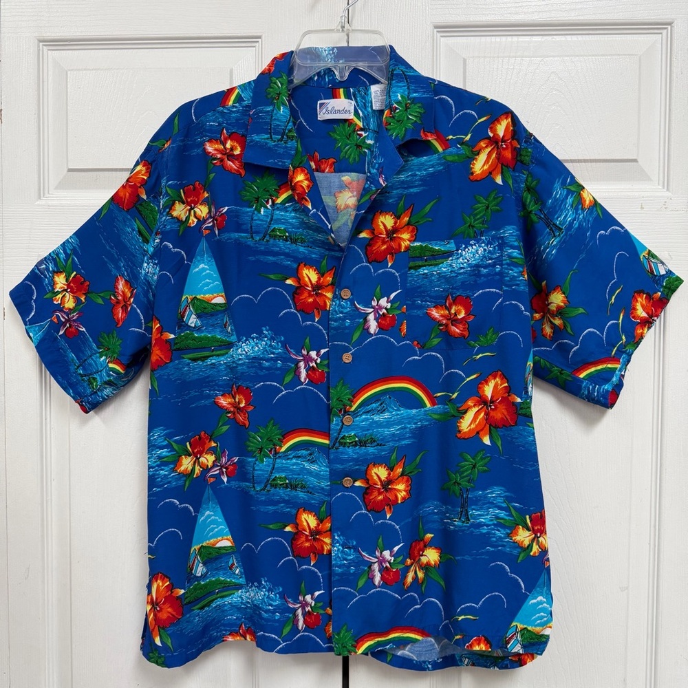 Islander Blue Floral Hawaiian Shirt Mens XL